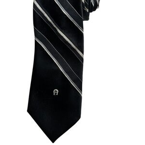 Etienne Aigner Tie Black Ivory Striped Vintage Necktie 3” x 54”